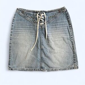 VINTAGE LA BLUES LACE-UP DENIM MINI SKIRT